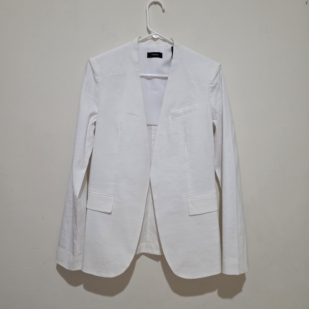 THEORY OPEN FRONT LINEN BLEND BLAZER SIZE 4 - Picture 2 of 8
